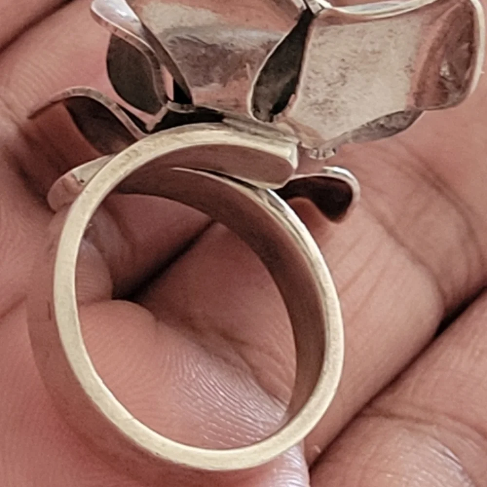 Heavy Vintage 8 Sterling Silver Large Rose Flower Ring - Picture 7 of 10